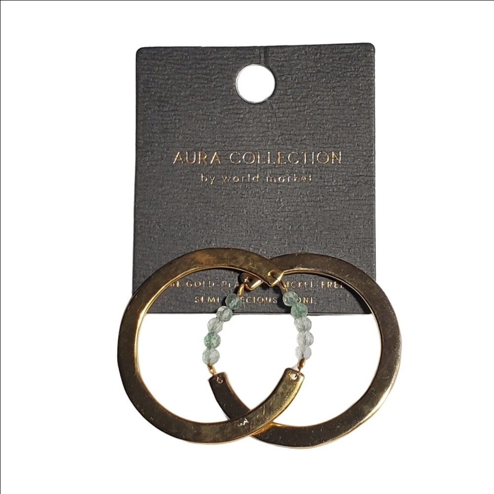 14K Gold Plated Semi Precious Stone World Market Gold Hoop Earrings